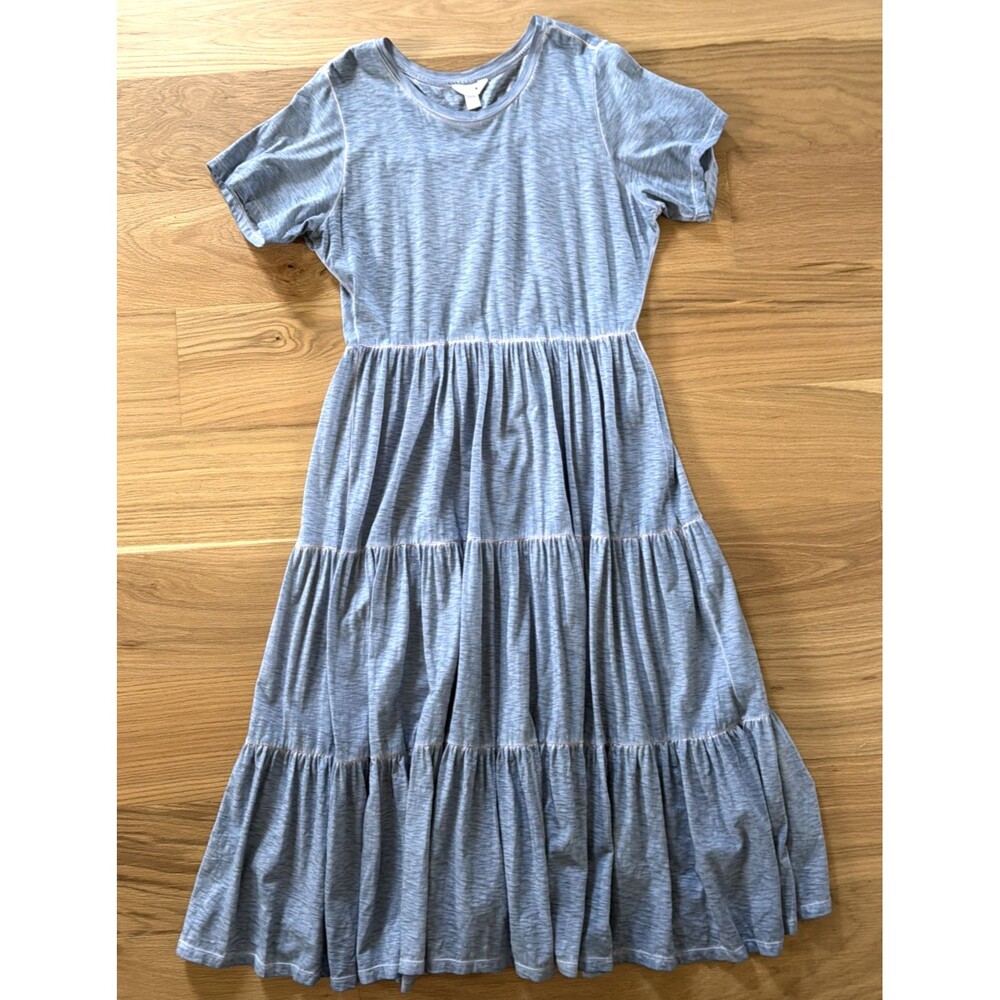 Intro Womens T Shirt Midi Dress Plus 1X Blue Pink Undertones Tiered 100% Cotton